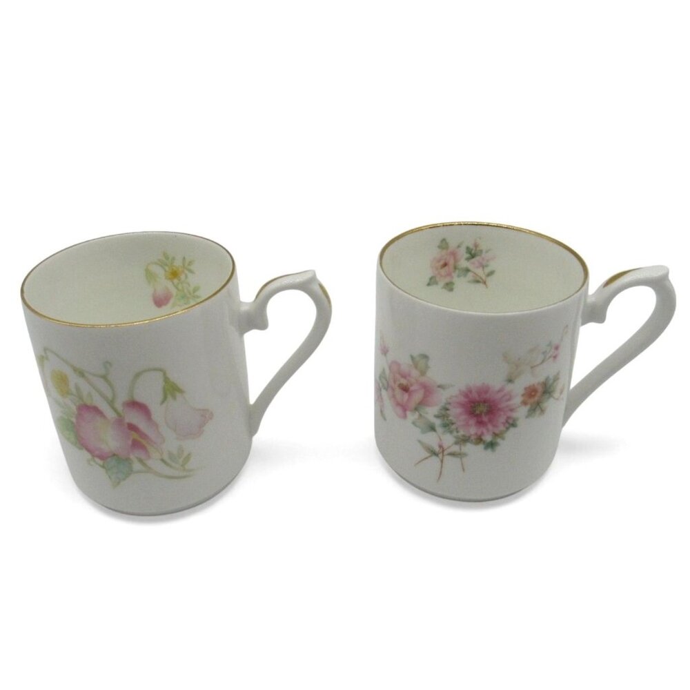 SPRINGFIELD Floral MUGS Set of 2 Gold Trim England Vintage